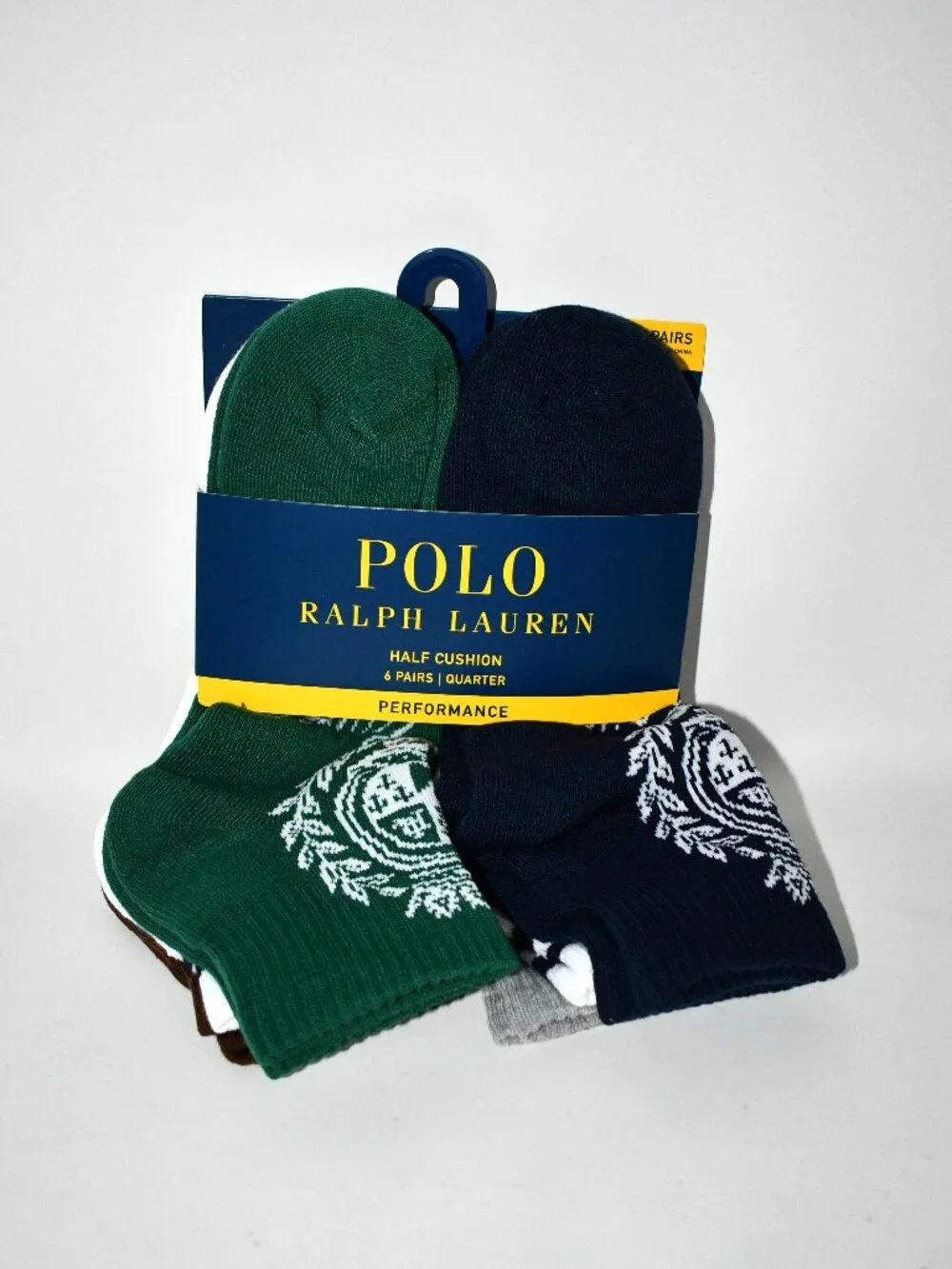 Polo Ralph Lauren 6-pack quarter length socks W RL crest #824680PK3 NWT Details: